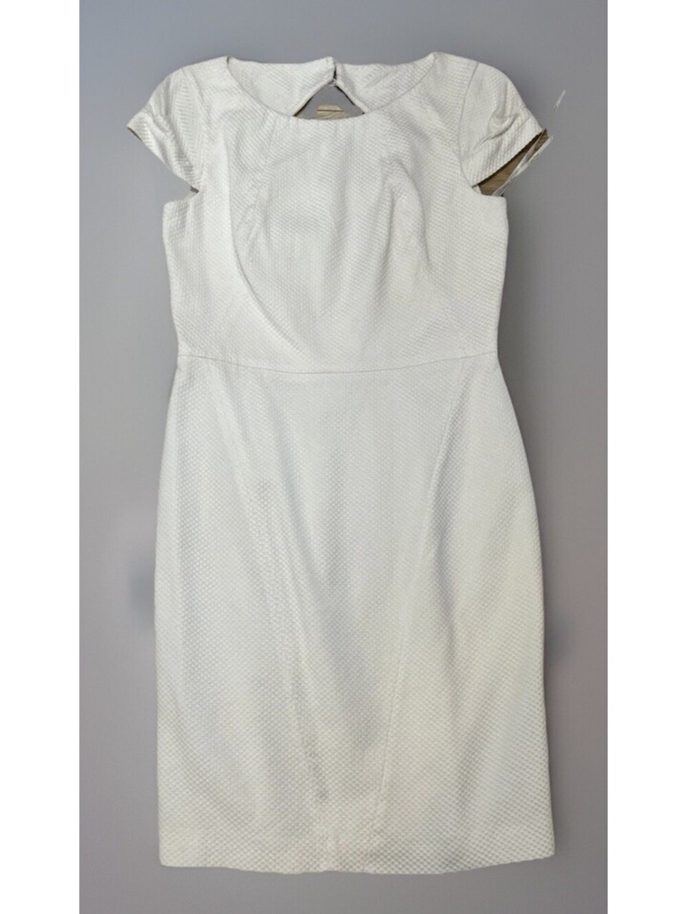 Calvin Klein Size 6 White Short Cap Sleeve Straight Pencil Dress Cotton Blend